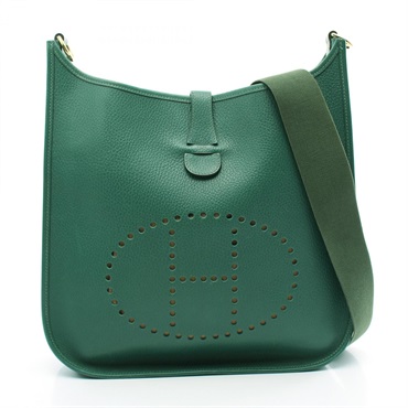 HERMES Evelyne 1 un GM Shoulder Bag X Ardennes leather Green Used GHW