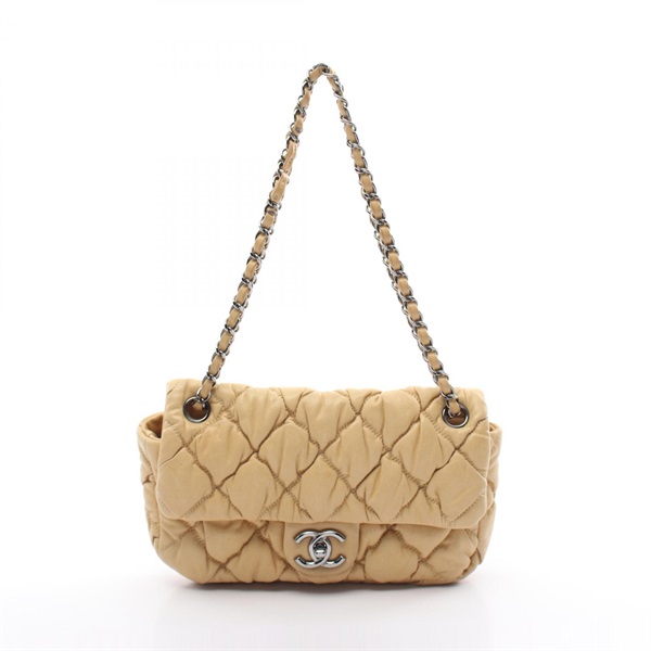 CHANEL Bubble quilt chain Shoulder Bag Lambskin Beige Used SHW