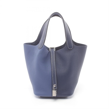 HERMES Picotin Lock PM casaque Hand bag Z Taurillon Clemence Blue saphir SHW