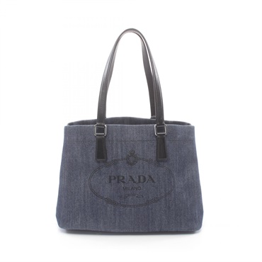 PRADA DENIM VITELLO Tote hand Bag 1BG356 denim leather Navy Black Used