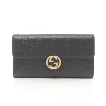 GUCCI Interlocking G Guccisima Bifold purse wallet 369663 leather Black Used