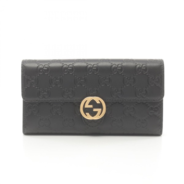 GUCCI Interlocking G Guccisima Bifold purse wallet 369663 leather Black Used