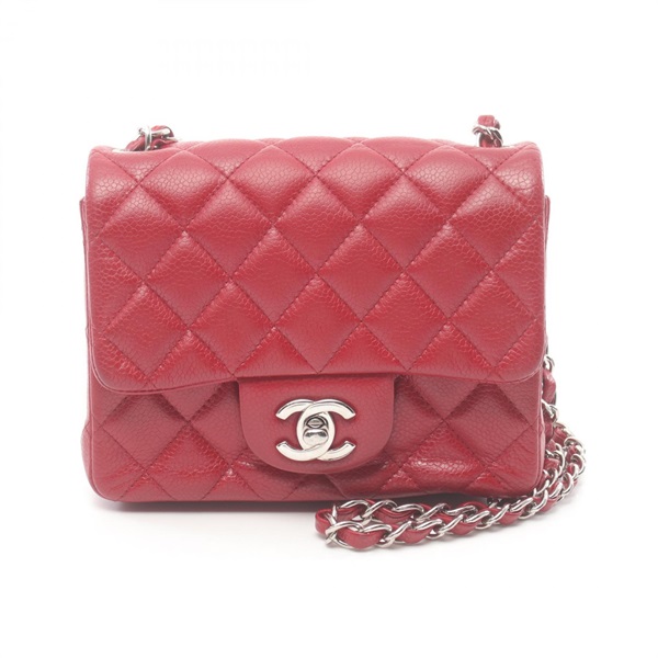 CHANEL Mini Matelasse chain crossbody Shoulder Bag leather Red Used SHW
