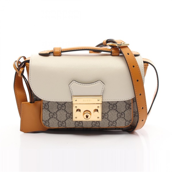 GUCCI Padlock GG Supreme Shoulder Bag 658487 canvas leather Beige Brown Used