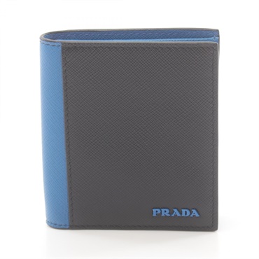 PRADA Bi-fold wallet Purse Saffiano leather Black Blue Used mens