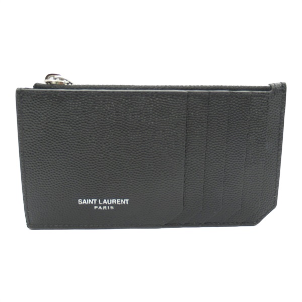 SAINT LAURENT Coin card holder purse leather Black Used