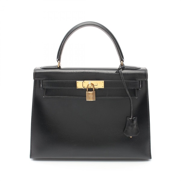 HERMES Kelly 28 Hand bag S outsidet stitched Box calf leather Black Used GHW