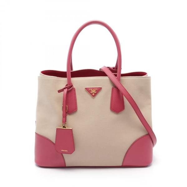 PRADA CANAPA SAFFIANO Shoulder Hand bag B2756T canvas leather Beige Pink Used