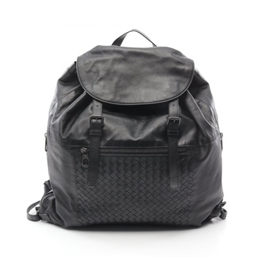 BOTTEGA VENETA Intrecciato Rucksack Backpack leather Black Used mens