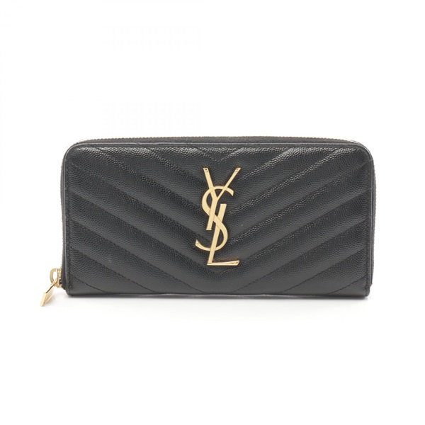 SAINT LAURENT Monogram Around long wallet 358094 leather Black Used Women GHW