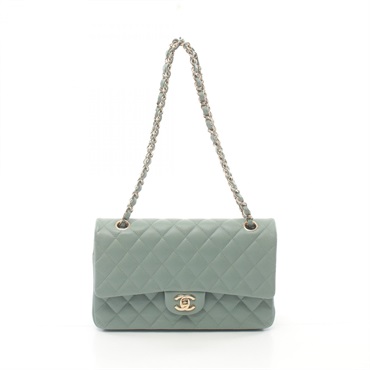 CHANEL Matelasse W flap Shoulder Bag A01112 Caviar leather Green Used Women GHW