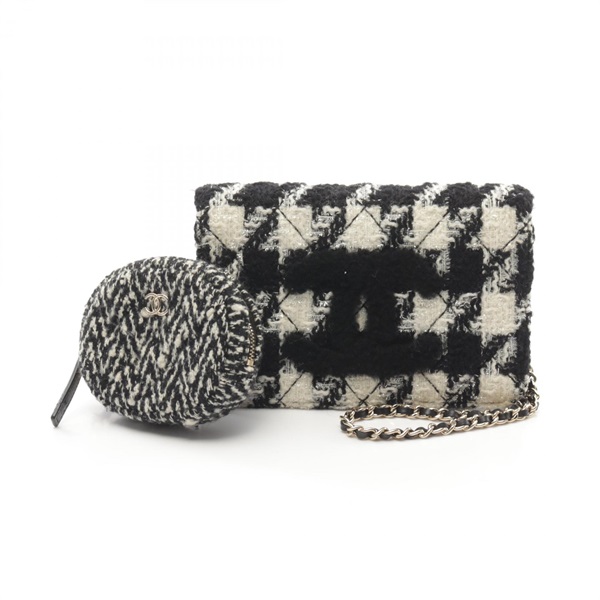 CHANEL COCO Mark Chain Shoulder Bag AP0883 Fabric Black White Used Women CC