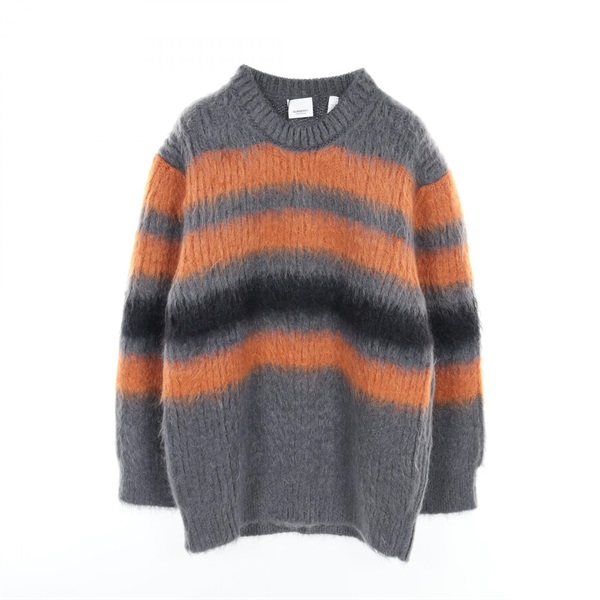 BURBERRY knit sweater silk Mohair Gray Orange Black Used Women size XS