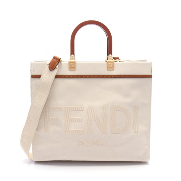 FENDI SUNSHINE MEDIUM Tote shoulder Bag 8BH386 canvas natural brown Used