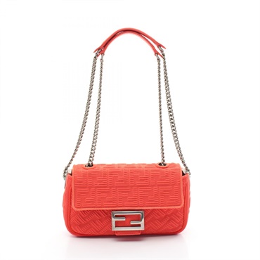 FENDI Baguette Chain Midi Zucca Shoulder Bag 8BR793 Suede Fabric Red Used Women