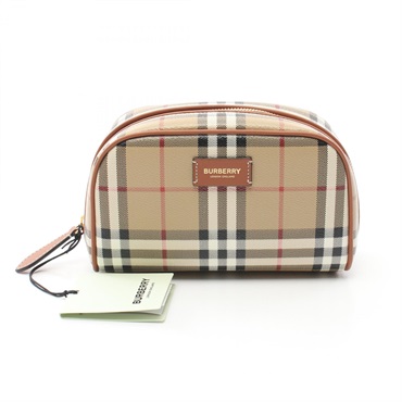 BURBERRY Check Travel Pouch 8067159 canvas leather Beige Multicolor NEW Women