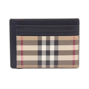 BURBERRY check Card Holder 8084170 canvas leather Beige Black Multicolor NEW