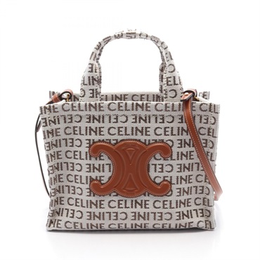 CELINE SMALL CABAS Thais Tote Bag 199162FEF02NT canvas leather White Brown NEW