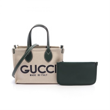 GUCCI Print Mini Tote Bag 772144FACUL8572 canvas leather Beige Green NEW Women