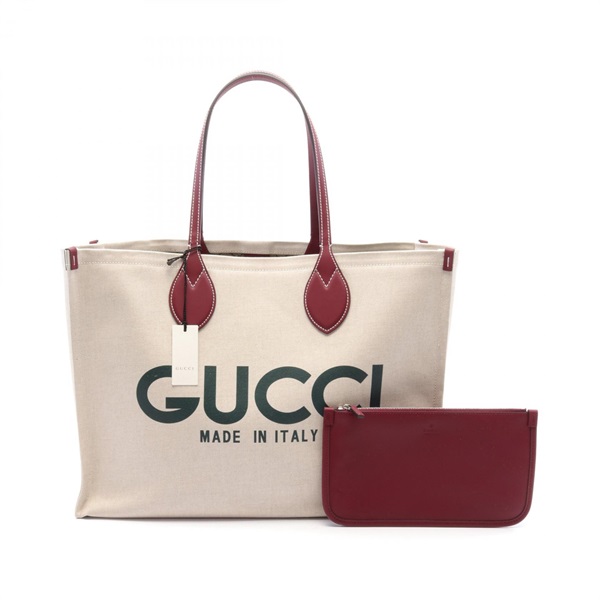 GUCCI Print Tote Bag 772177FACUL8574 canvas leather Beige Bordeaux NEW Women