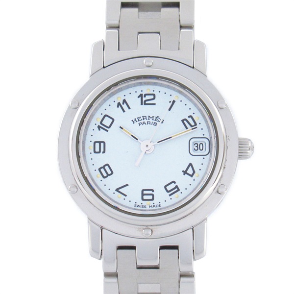 HERMES Clipper Wrist Watch CL4.210 Stainless Steel Used Women white