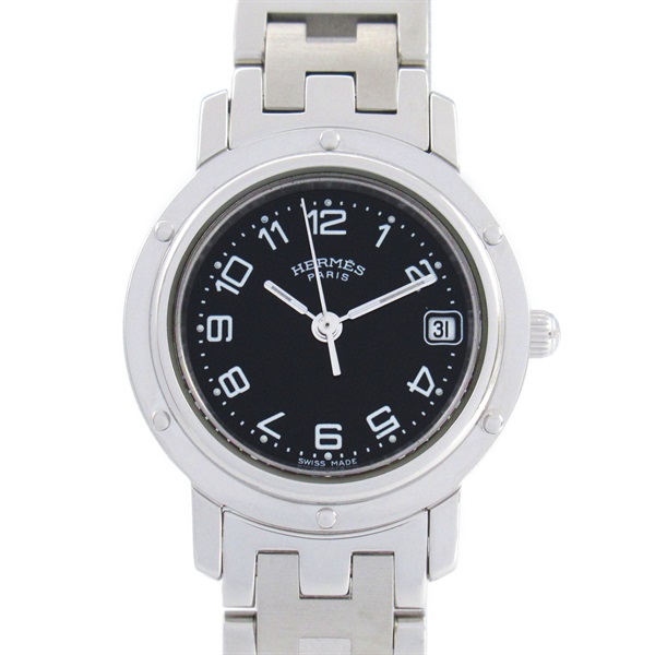 HERMES Clipper Wrist Watch CL4.210 Quartz Stainless Steel Used Women Black