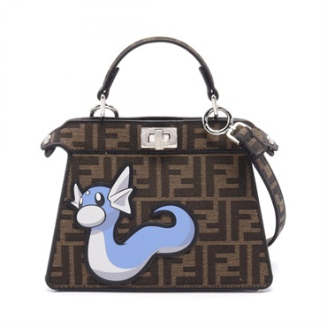 FENDI FRGMT POKEMON Peekaboo ISeeU Petit Zucca Hand bag 8BN335 canvas leather