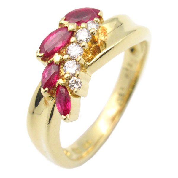 JEWELRY Ruby Diamond Ring K18 YG Yellow Gold Red Clear Used US#6.5