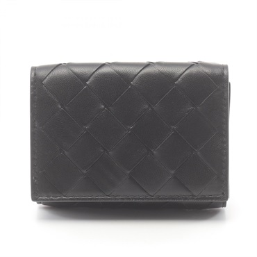 BOTTEGA VENETA Intrecciato Tri-fold compact wallet 609285VCPP28803 leather Black