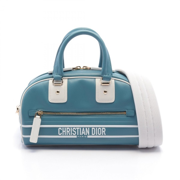 Dior 2way shoulder Boston Handbag crossbody leather Green White Used Women logo