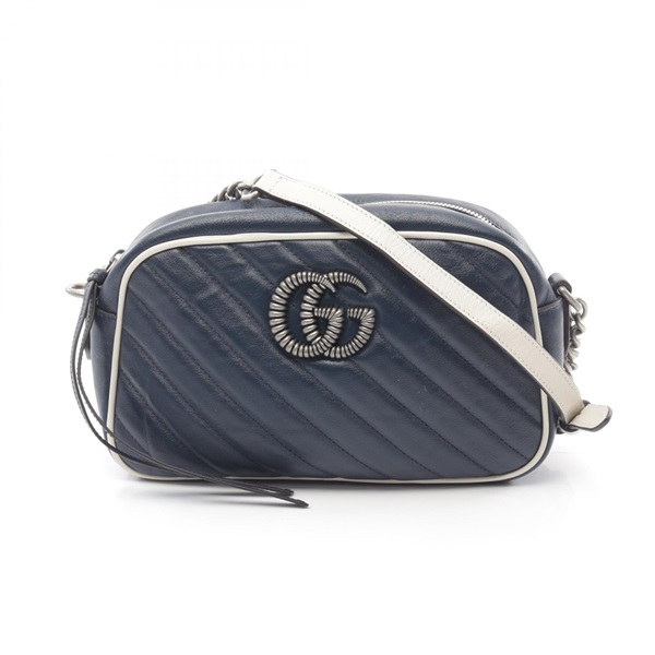 GUCCI GG Marmont Shoulder Bag 447632 leather Blue White Used Women