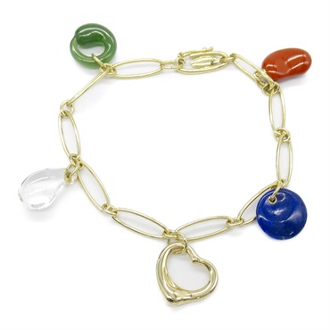 TIFFANY＆CO Open Heart 5 Motif Multi stone chain Bracelet 17.5cm K18YG used