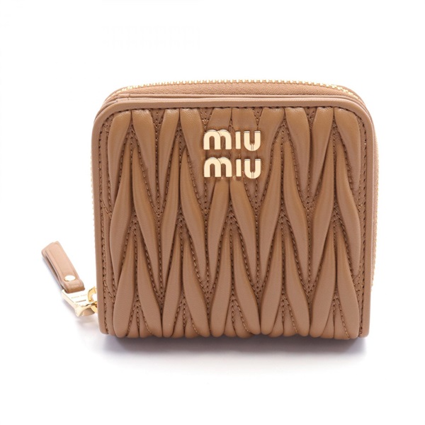 Miu Miu MATELASSE1 Bi-fold compact zip wallet 5ML5222FPPF098L leather camel