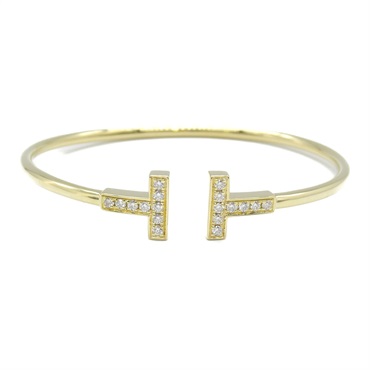 TIFFANY＆CO T wire bangle bracelet 15cm K18 Yellow Gold diamond Used