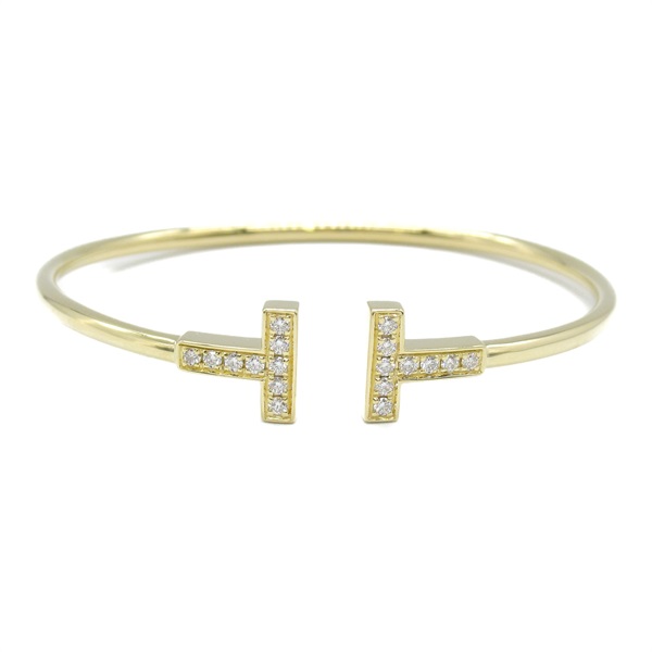 TIFFANY＆CO T wire bangle bracelet 15cm K18 Yellow Gold diamond Used