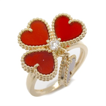 Van Cleef & Arpels Sweet Alhambra effeuillage Carnelian Ring K18 PG Diamond #53