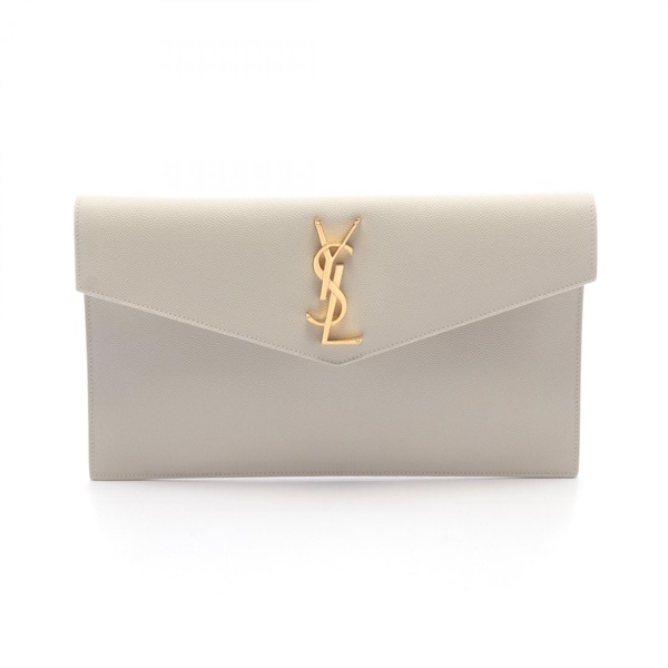 SAINT LAURENT PARIS YSL logo business clutch bag 565739 leather Beige