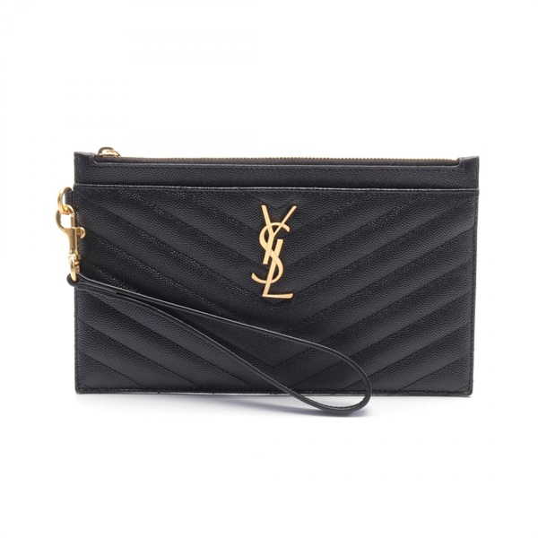 SAINT LAURENT PARIS Bill Pouch Monogram clutch bag 636313 leather Black NEW