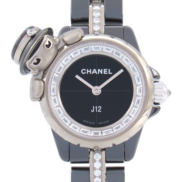 CHANEL Mademoiselle J12 XS Wrist Watch H7433 Quartz K18WG ceramic Used Women