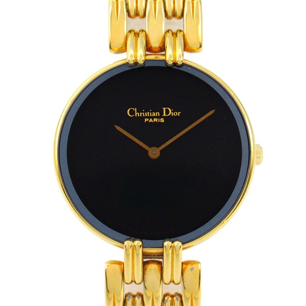 Dior Bagira Wrist Watch 46-154 Quartz Gold Plated Used Women Black