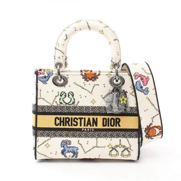 Dior Lady Dior 2way Shoulder Handbag canvas White Multicolor Used Women