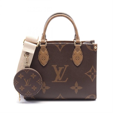 LOUIS VUITTON On the Go PM 2way Handbag M46373 Monogram Reverse Beige Used Women