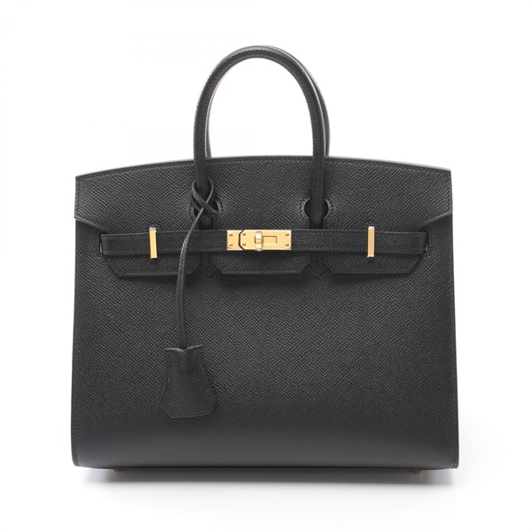 HERMES Birkin 25 Sellier Hand bag 079234CC Epsom Leather GHW Black Noir Used