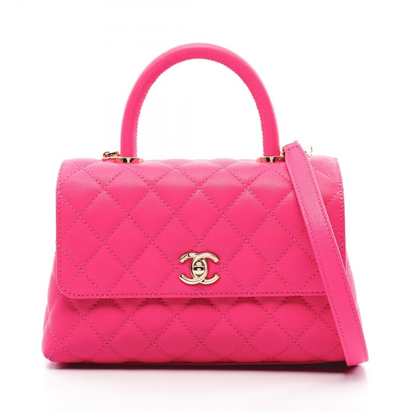 Coco Handle Flap Bag 19cm Pink Grained Calfskin Gold Hardware