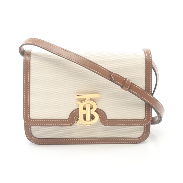 BURBERRY TB logo Shoulder Bag 8070574 canvas leather White Brown Used Women