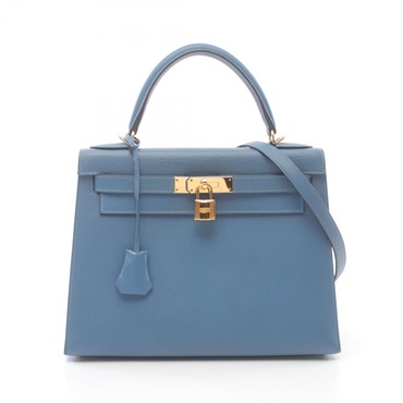 HERMES Kelly 28 2way shoulder Hand bag C Epsom leather GHW Blue Azur Used