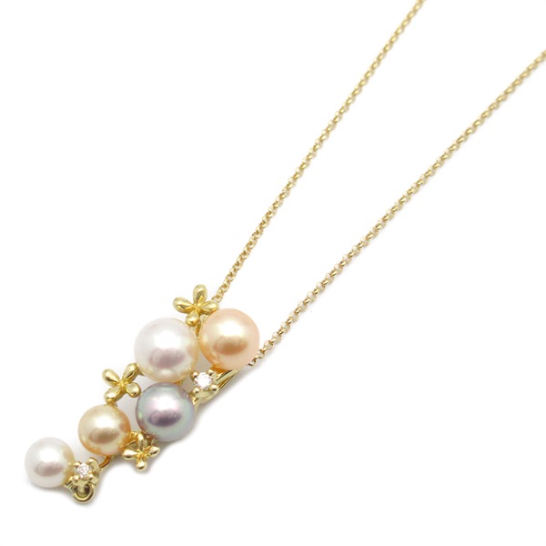 TASAKI Baby pearl Necklace pendant K18 YG Yellow Gold Diamond Clear Multicolor