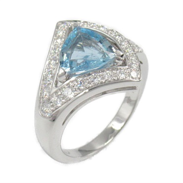 BVLGARI Divas Dream Aquamarine Ring K18 WG White Gold Blue Clear Used US#8.25