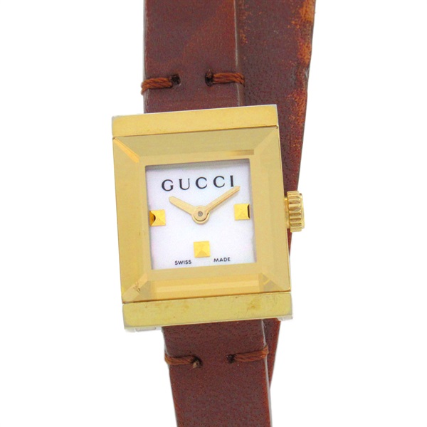 GUCCI Wrist Watch 128.5 Quartz Gold Plated Leather belt Used Women