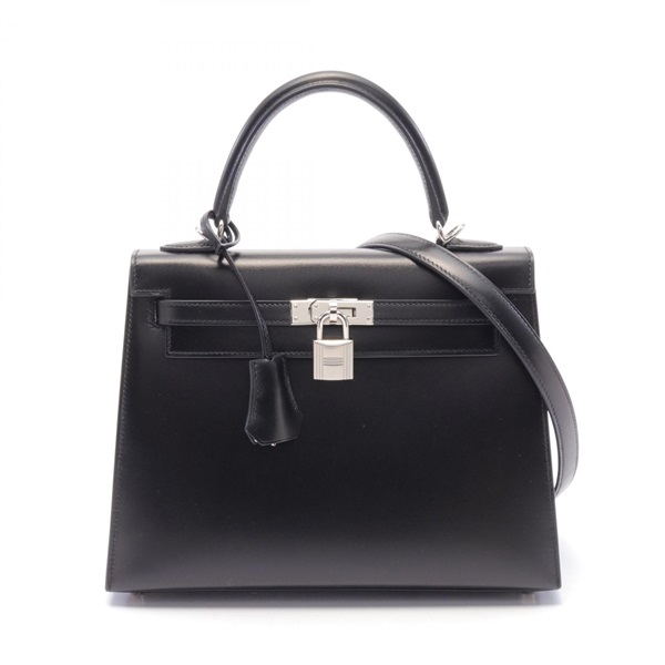 HERMES Kelly 25 2way shoulder Hand bag W 034497CK Box calf leather Black SHW